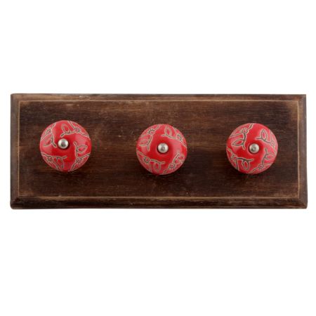 Red Calla Lily Brown Etched Ceramic Wooden Hook